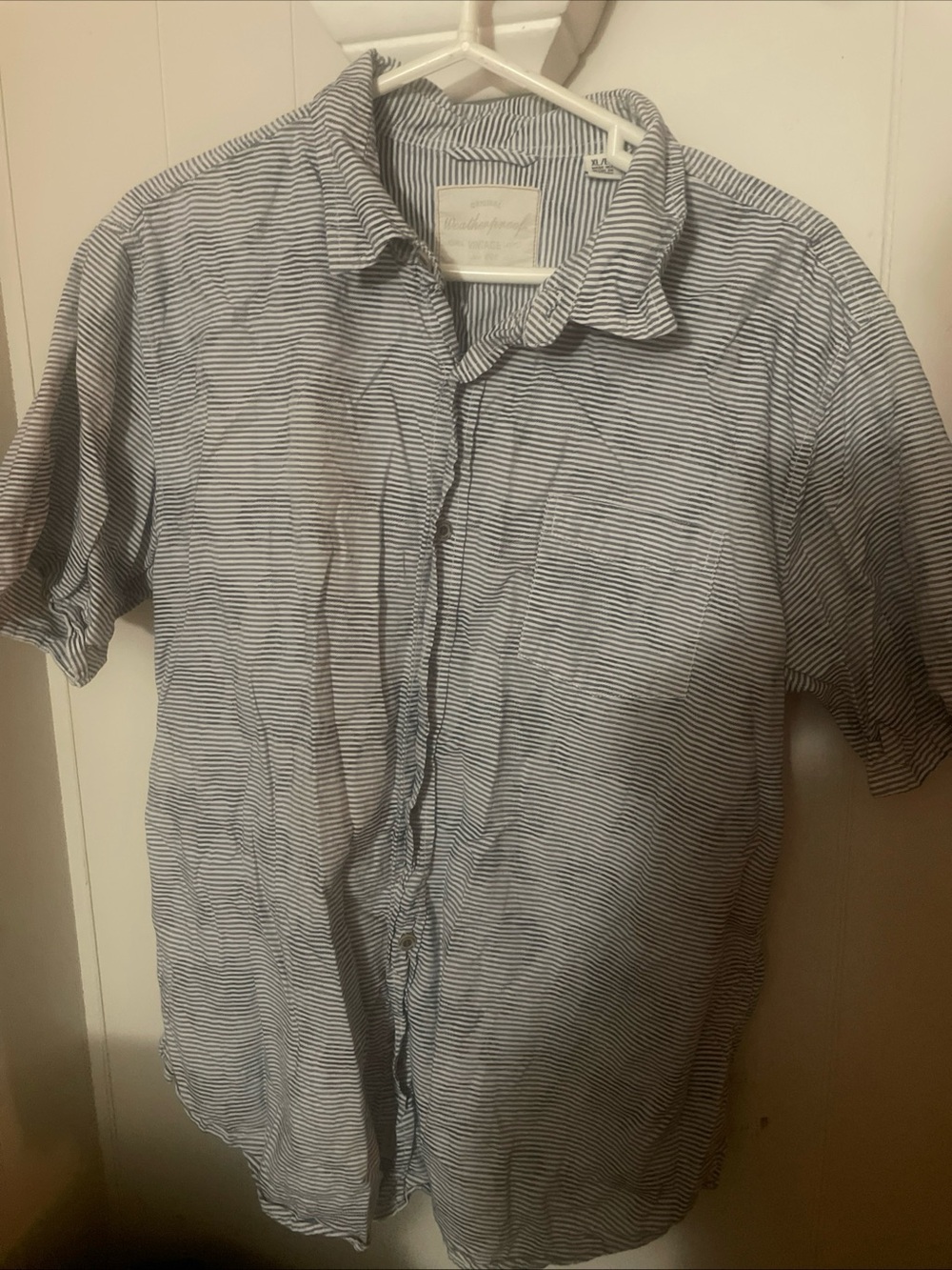 Weatherproof Navy and White Striped Short-Sleeve Button-Down Shirt